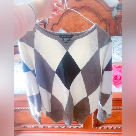 Vintage I.B. Diffusion Argyle Sweater Women’s M Angora Blend Made in Hong Kong
